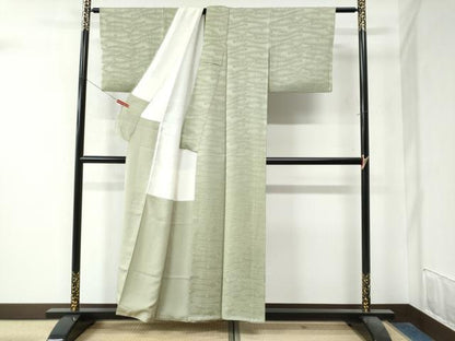 平和屋着物●上質な色無地　草花地紋　枯草色　正絹　逸品　CAAZ3538yc