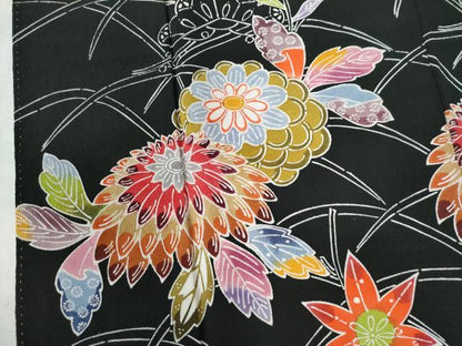 平和屋着物●訪問着　型染め　芝草松竹梅花文　黒地　正絹　逸品　CAAZ3567yc