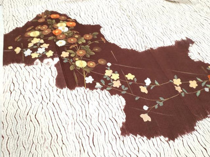平和屋着物●訪問着　杢目絞り　刺繍　草花文　金彩　正絹　逸品　CAAZ3600yc