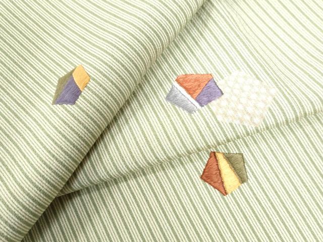 平和屋着物●上質な小紋　刺繍　縞　吉祥文　正絹　逸品　CAAZ3638yc