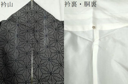 平和屋着物●上質な紬 麻の葉文様 黒地 正絹 逸品 CAAZ3644yc