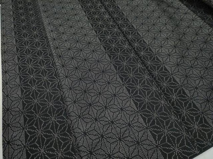 平和屋着物●上質な紬 麻の葉文様 黒地 正絹 逸品 CAAZ3644yc