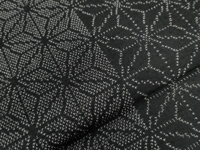 平和屋着物●上質な紬 麻の葉文様 黒地 正絹 逸品 CAAZ3644yc