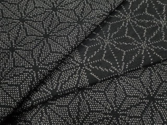 平和屋着物●上質な紬 麻の葉文様 黒地 正絹 逸品 CAAZ3644yc
