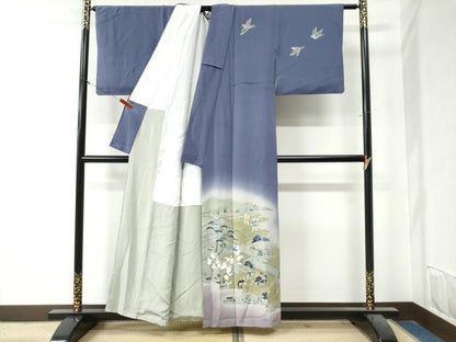 平和屋着物●京友禅伝統工芸士　坂東峰彩　訪問着　田植え　雀　暈し染め　正絹　逸品　CAAZ3681yc