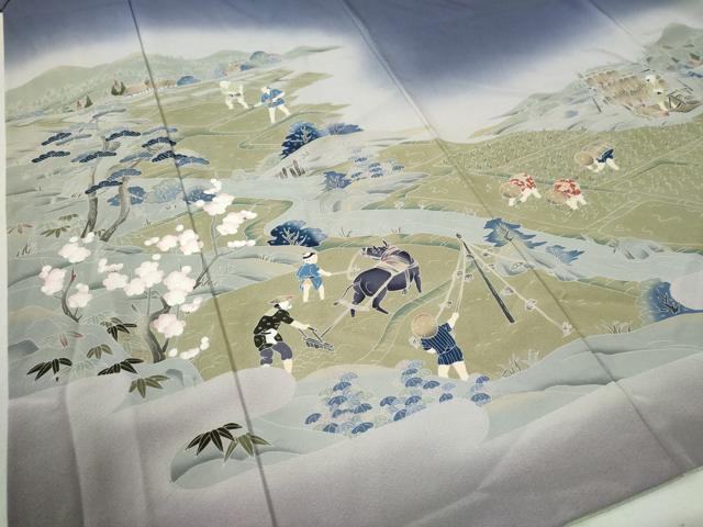 平和屋着物○京友禅伝統工芸士 坂東峰彩 訪問着 田植え 雀