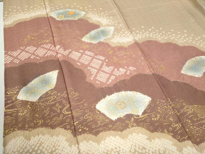 平和屋着物●訪問着　駒刺繍　道長地紙万寿菊花文　金彩　正絹　逸品　CAAZ3706yc