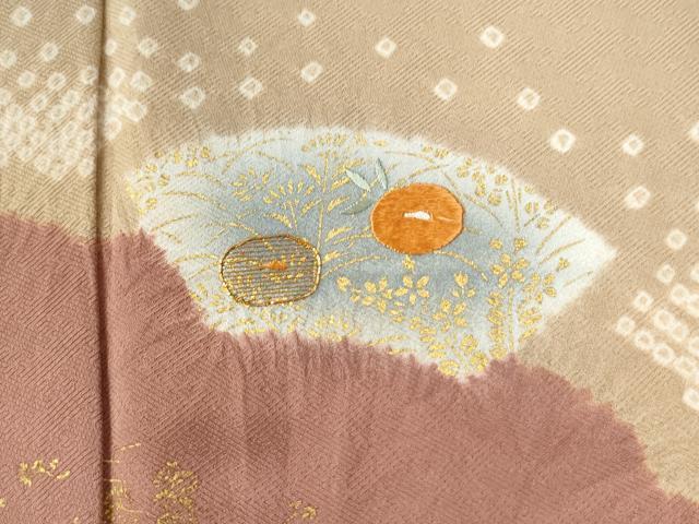 平和屋着物●訪問着　駒刺繍　道長地紙万寿菊花文　金彩　正絹　逸品　CAAZ3706yc