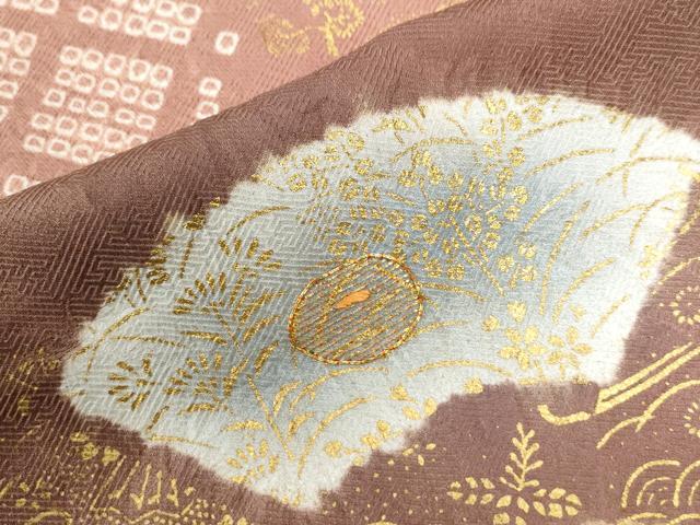 平和屋着物●訪問着　駒刺繍　道長地紙万寿菊花文　金彩　正絹　逸品　CAAZ3706yc