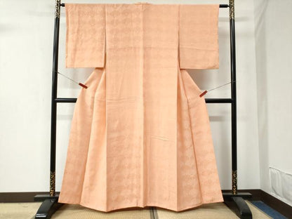 平和屋着物●上質な色無地 菊尽くし地紋 一斤染色 正絹 逸品 CAAZ3708yc