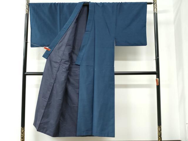 平和屋着物●男性 紬 アンサンブル 色無地 留紺色 正絹 逸品 CAAZ3709yc