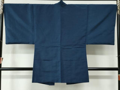 平和屋着物●男性 紬 アンサンブル 色無地 留紺色 正絹 逸品 CAAZ3709yc