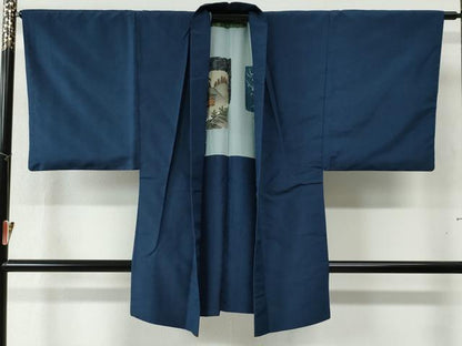 平和屋着物●男性 紬 アンサンブル 色無地 留紺色 正絹 逸品 CAAZ3709yc