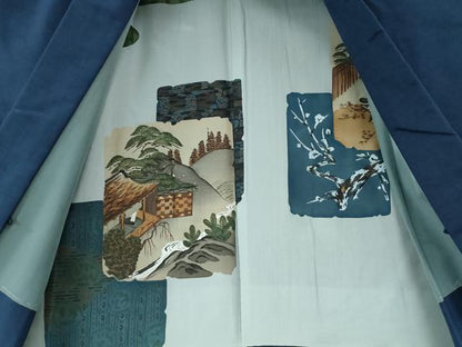 平和屋着物●男性 紬 アンサンブル 色無地 留紺色 正絹 逸品 CAAZ3709yc