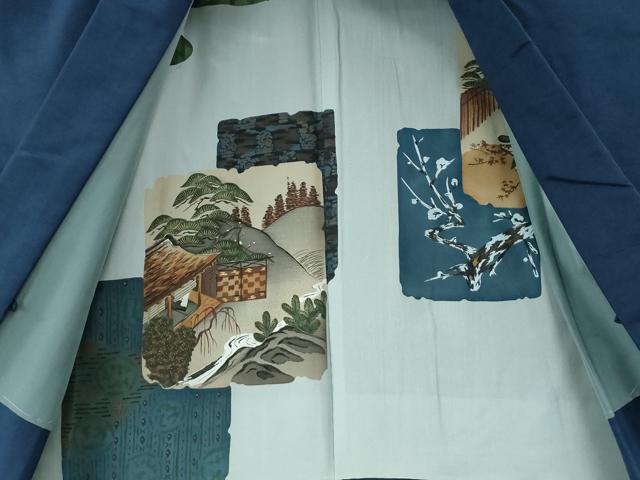 平和屋着物●男性 紬 アンサンブル 色無地 留紺色 正絹 逸品 CAAZ3709yc