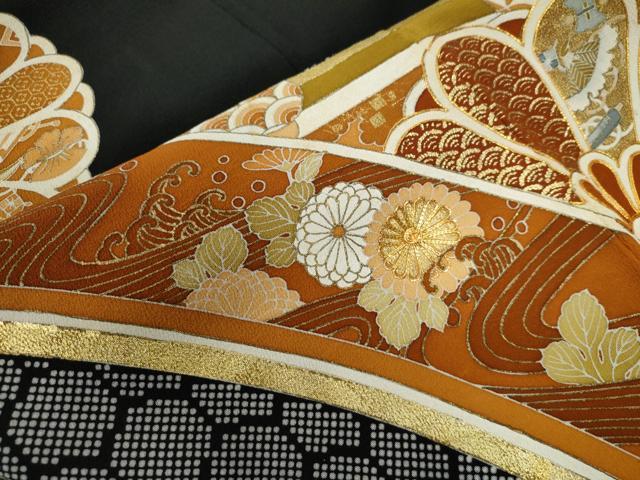 平和屋着物●豪華黒留袖　駒刺繍　吉祥花唐草文　金彩　正絹　逸品　CAAZ3721yc