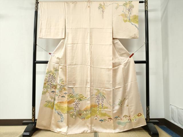 平和屋着物●訪問着　駒刺繍　浜松枝垂れ花唐草文　金彩　正絹　逸品　CAAZ3723yc