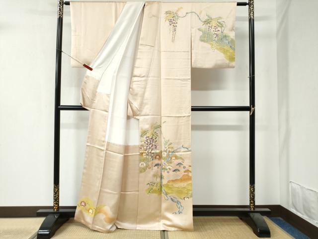 平和屋着物●訪問着　駒刺繍　浜松枝垂れ花唐草文　金彩　正絹　逸品　CAAZ3723yc