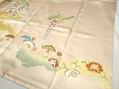 平和屋着物●訪問着　駒刺繍　浜松枝垂れ花唐草文　金彩　正絹　逸品　CAAZ3723yc
