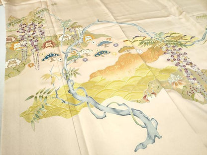 平和屋着物●訪問着　駒刺繍　浜松枝垂れ花唐草文　金彩　正絹　逸品　CAAZ3723yc