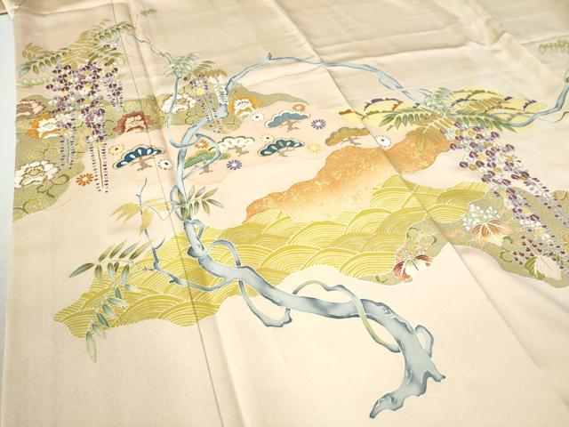 平和屋着物●訪問着　駒刺繍　浜松枝垂れ花唐草文　金彩　正絹　逸品　CAAZ3723yc