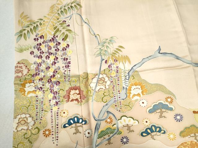平和屋着物●訪問着　駒刺繍　浜松枝垂れ花唐草文　金彩　正絹　逸品　CAAZ3723yc