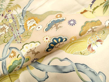平和屋着物●訪問着　駒刺繍　浜松枝垂れ花唐草文　金彩　正絹　逸品　CAAZ3723yc