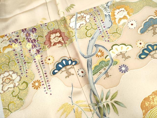 平和屋着物●訪問着　駒刺繍　浜松枝垂れ花唐草文　金彩　正絹　逸品　CAAZ3723yc