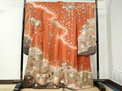 平和屋着物●豪華振袖　絞り　御所車舞花文　暈し染め　金彩　正絹　逸品　CAAZ3757yc