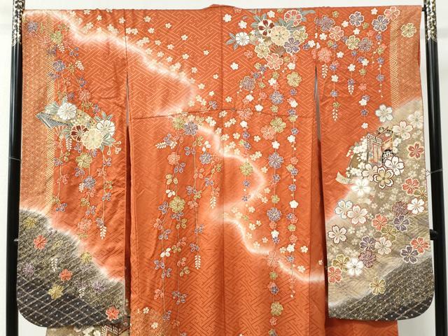 平和屋着物●豪華振袖　絞り　御所車舞花文　暈し染め　金彩　正絹　逸品　CAAZ3757yc