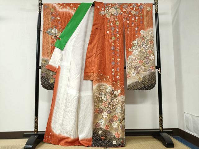 平和屋着物●豪華振袖　絞り　御所車舞花文　暈し染め　金彩　正絹　逸品　CAAZ3757yc