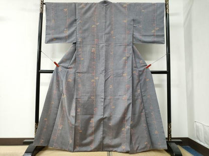 平和屋着物●上質な小紋 紬地 枝葉文 正絹 逸品 CAAZ3766yc