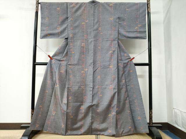 平和屋着物●上質な小紋 紬地 枝葉文 正絹 逸品 CAAZ3766yc