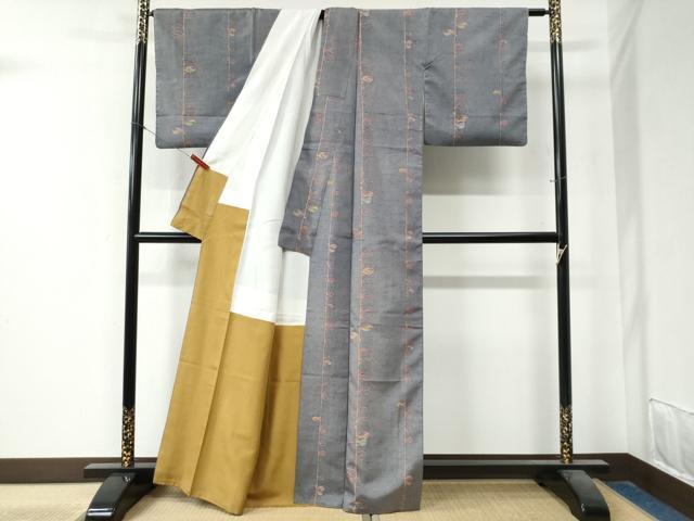 平和屋着物●上質な小紋 紬地 枝葉文 正絹 逸品 CAAZ3766yc