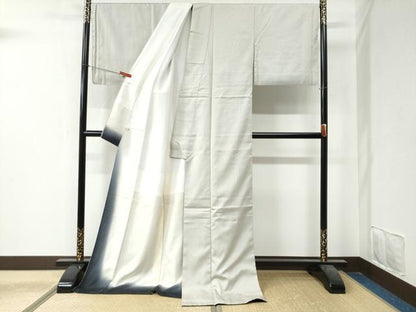 平和屋着物●上質なお召　縞　ロング丈　正絹　逸品　CAAZ3779yc