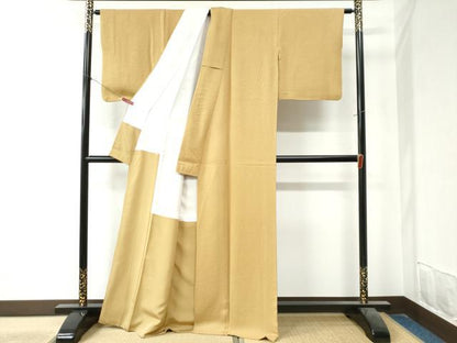 平和屋着物●上質な色無地　紋意匠　萱草色　正絹　逸品　CAAZ3806yc