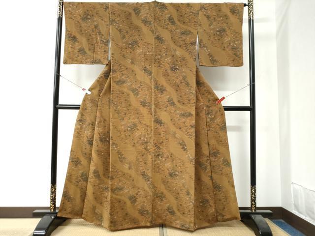 平和屋着物●上質な小紋　型染め　吹き寄せ風景花文　鬼しぼ縮緬　正絹　逸品　CAAZ3817yc