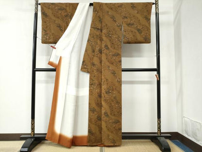 平和屋着物●上質な小紋　型染め　吹き寄せ風景花文　鬼しぼ縮緬　正絹　逸品　CAAZ3817yc