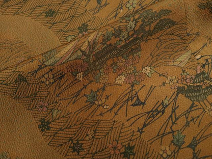 平和屋着物●上質な小紋　型染め　吹き寄せ風景花文　鬼しぼ縮緬　正絹　逸品　CAAZ3817yc