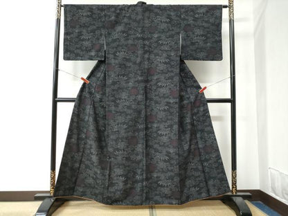平和屋着物●上質な紬 草花文 黒地 正絹 逸品 CAAZ3839yc