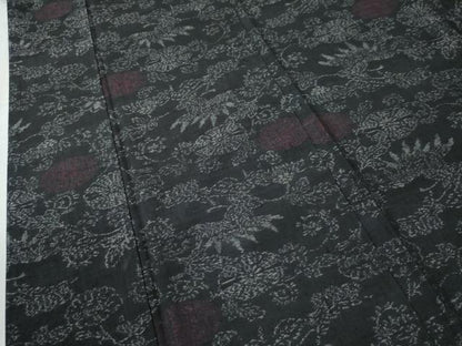 平和屋着物●上質な紬 草花文 黒地 正絹 逸品 CAAZ3839yc