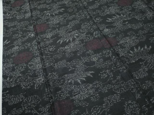 平和屋着物●上質な紬 草花文 黒地 正絹 逸品 CAAZ3839yc