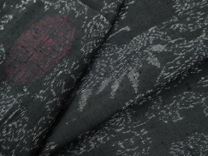 平和屋着物●上質な紬 草花文 黒地 正絹 逸品 CAAZ3839yc