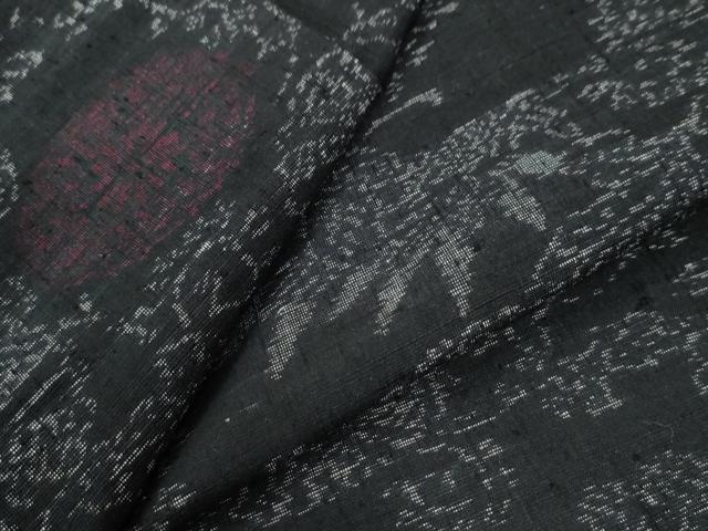 平和屋着物●上質な紬 草花文 黒地 正絹 逸品 CAAZ3839yc