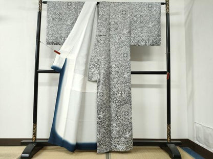 平和屋着物●上質なお召　天目織　更紗花鳥文　正絹　逸品　CAAZ3872yc