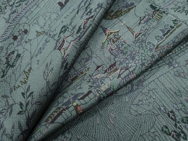 平和屋着物●上質な小紋 型染め 鉾風景文 鬼しぼ縮緬 正絹 逸品 CAAZ3876yc