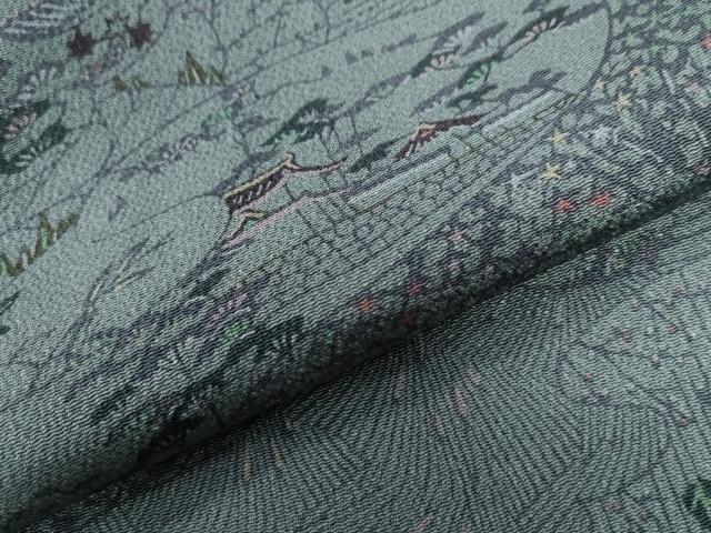 平和屋着物●上質な小紋 型染め 鉾風景文 鬼しぼ縮緬 正絹 逸品 CAAZ3876yc