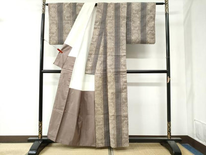 平和屋着物●上質な紬 更紗花唐草文間道 正絹 逸品 未使用 CAAZ3878yc