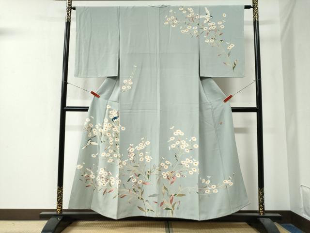 平和屋着物●訪問着　友禅　作家物　休み鳥枝花文　正絹　逸品　CAAZ3888yc