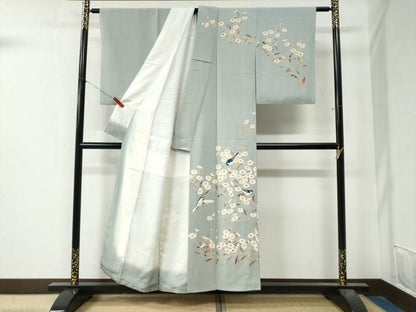 平和屋着物●訪問着　友禅　作家物　休み鳥枝花文　正絹　逸品　CAAZ3888yc